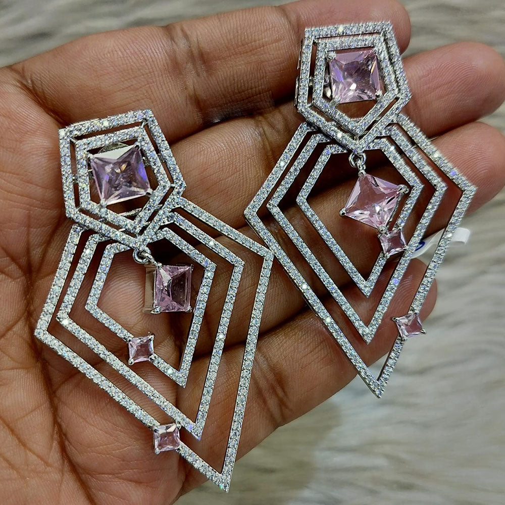 Jain Jewellers Silver Plated American Diamond Dangler Earrings