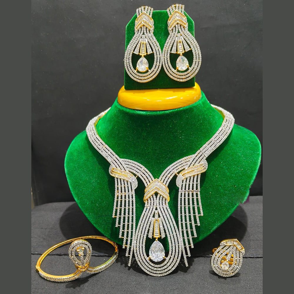Jain Jewellers 2 Tone Plated American Diamond Combo Jewellery Set