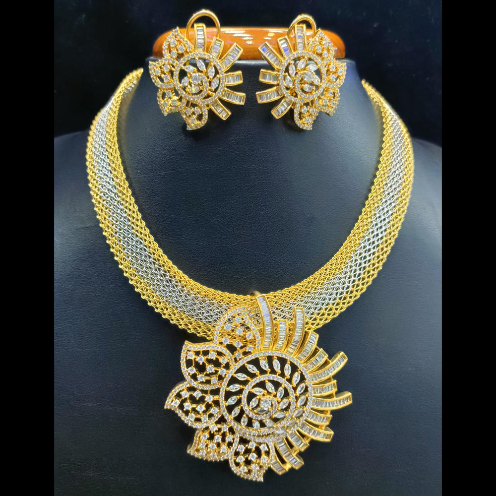 Jain Jewellers Party Wear Necklace Set | 2-Tone Finish with AD Stones