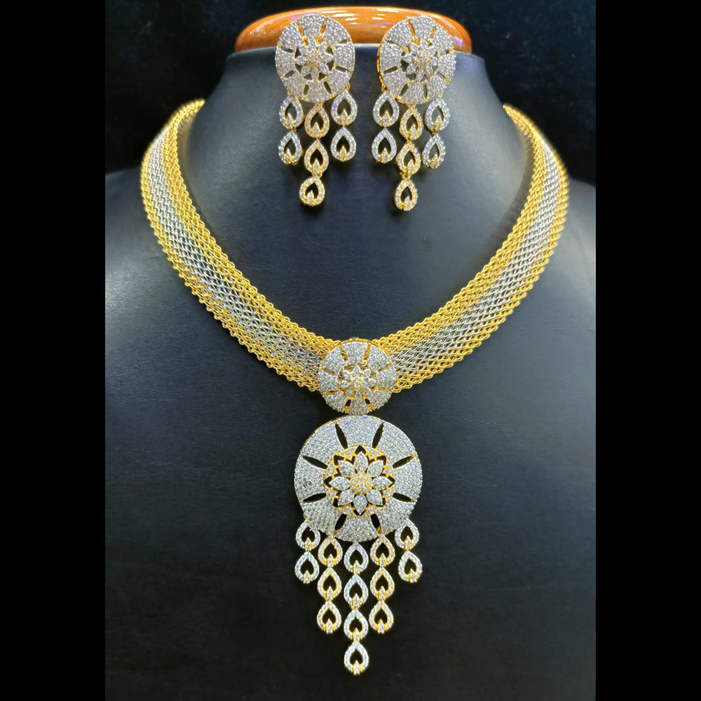 Jain Jewellers Elegant 2-Tone AD Necklace Set for Weddings & Parties