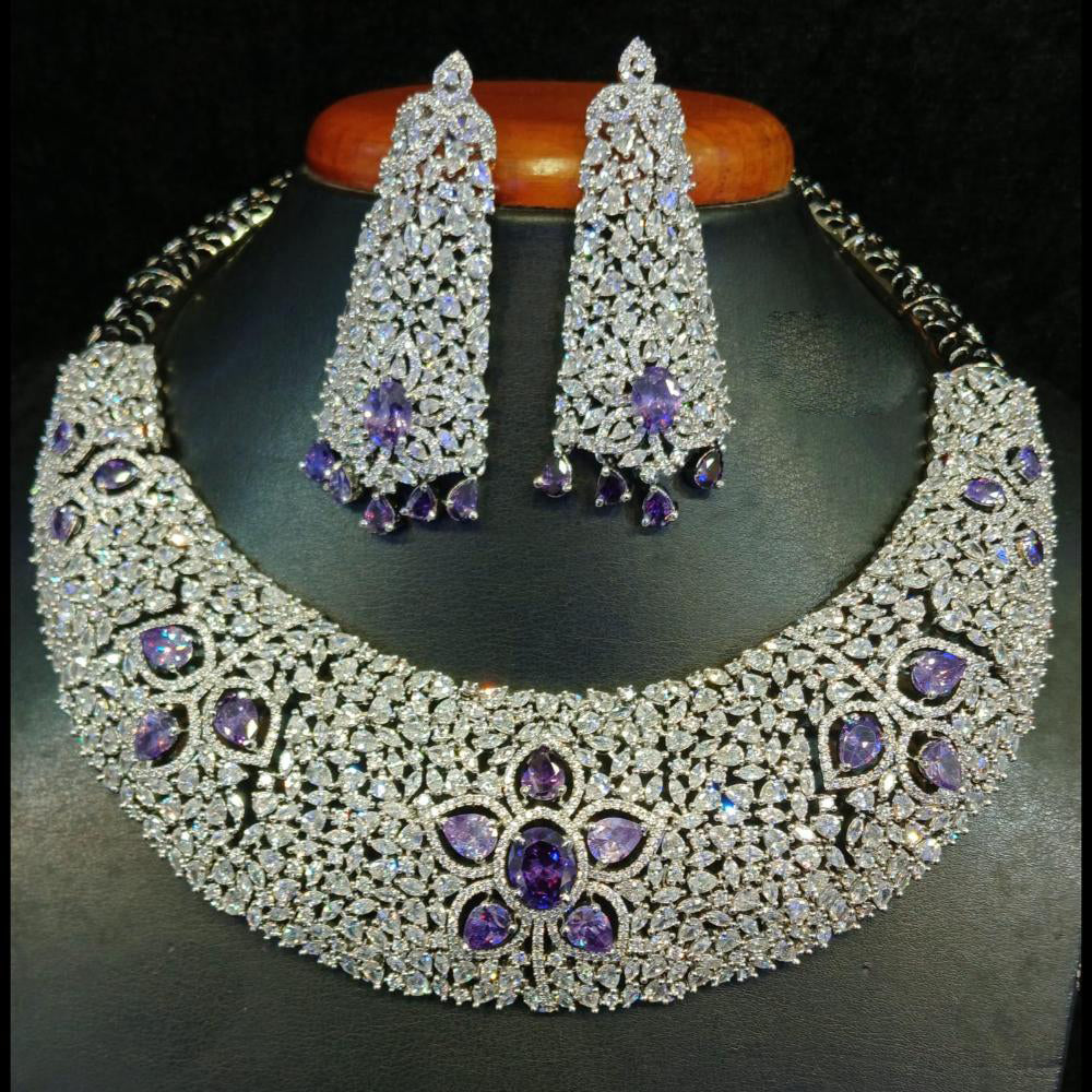 Jain Jewellers Silver Plated Ad Stone Necklace Set
