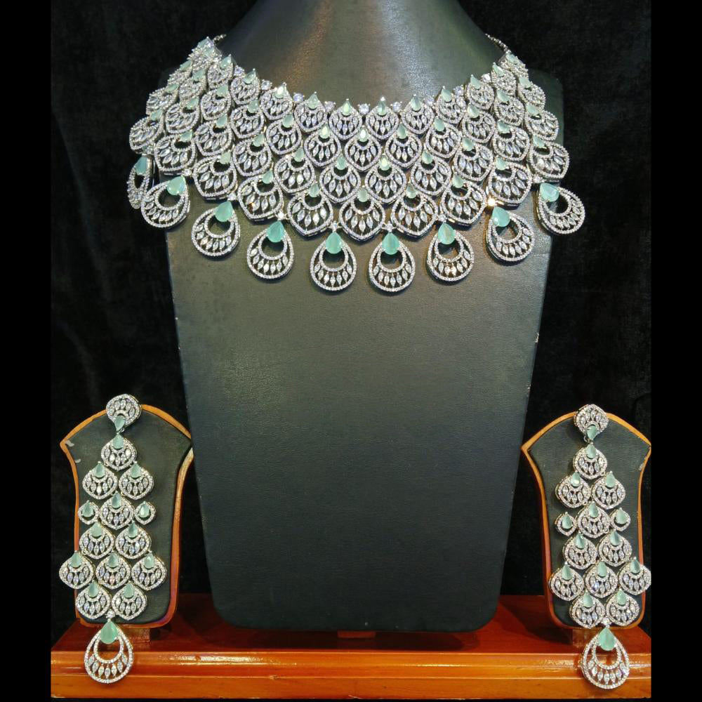 Jain Jewellers Silver Plated Ad Stone Necklace Set