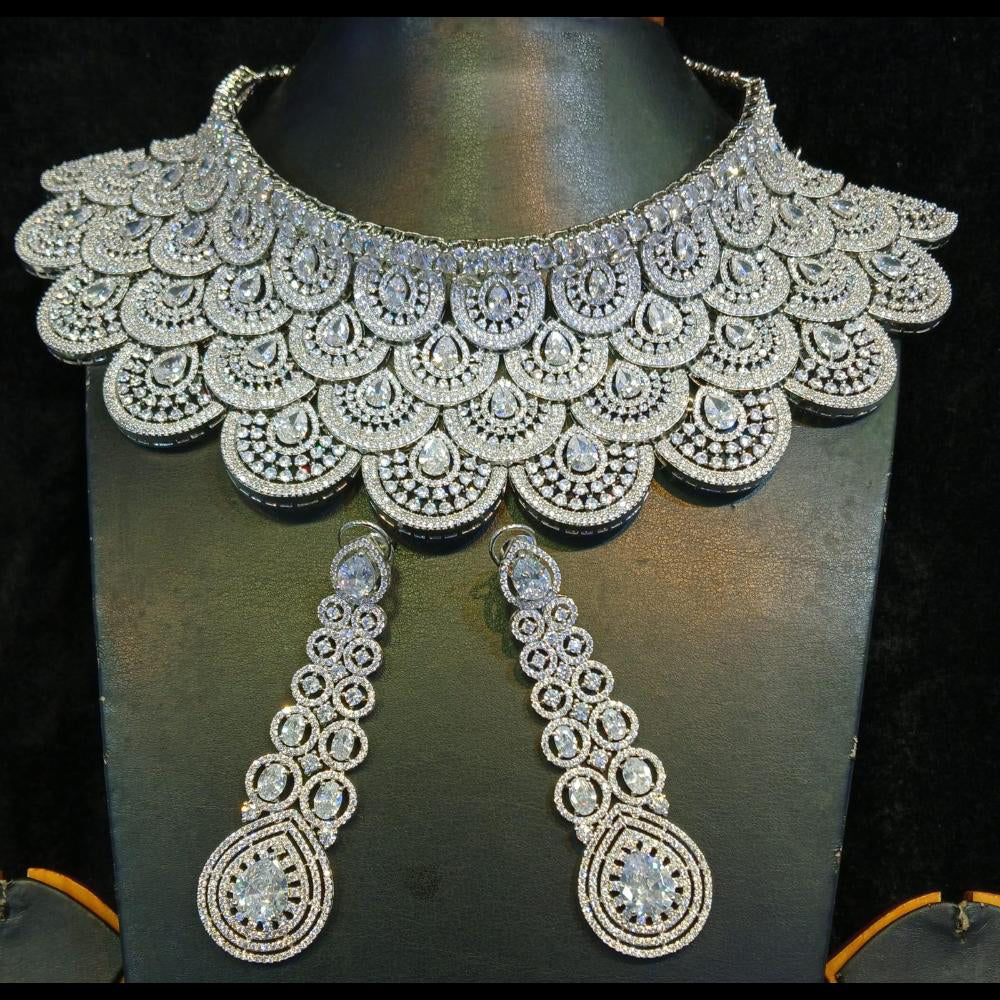 Jain Jewellers Silver Plated AD Choker Necklace Set