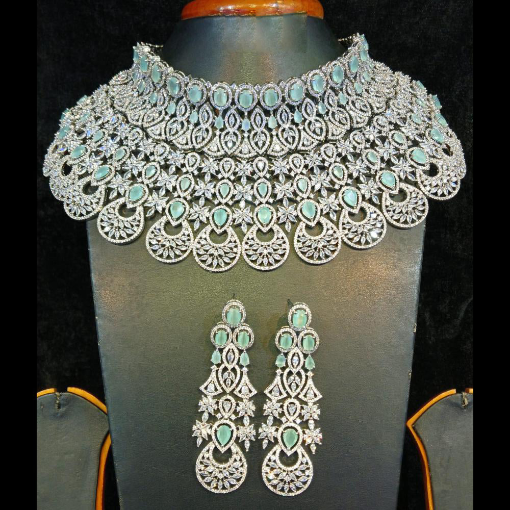 Jain Jewellers Silver Plated AD Choker Necklace Set