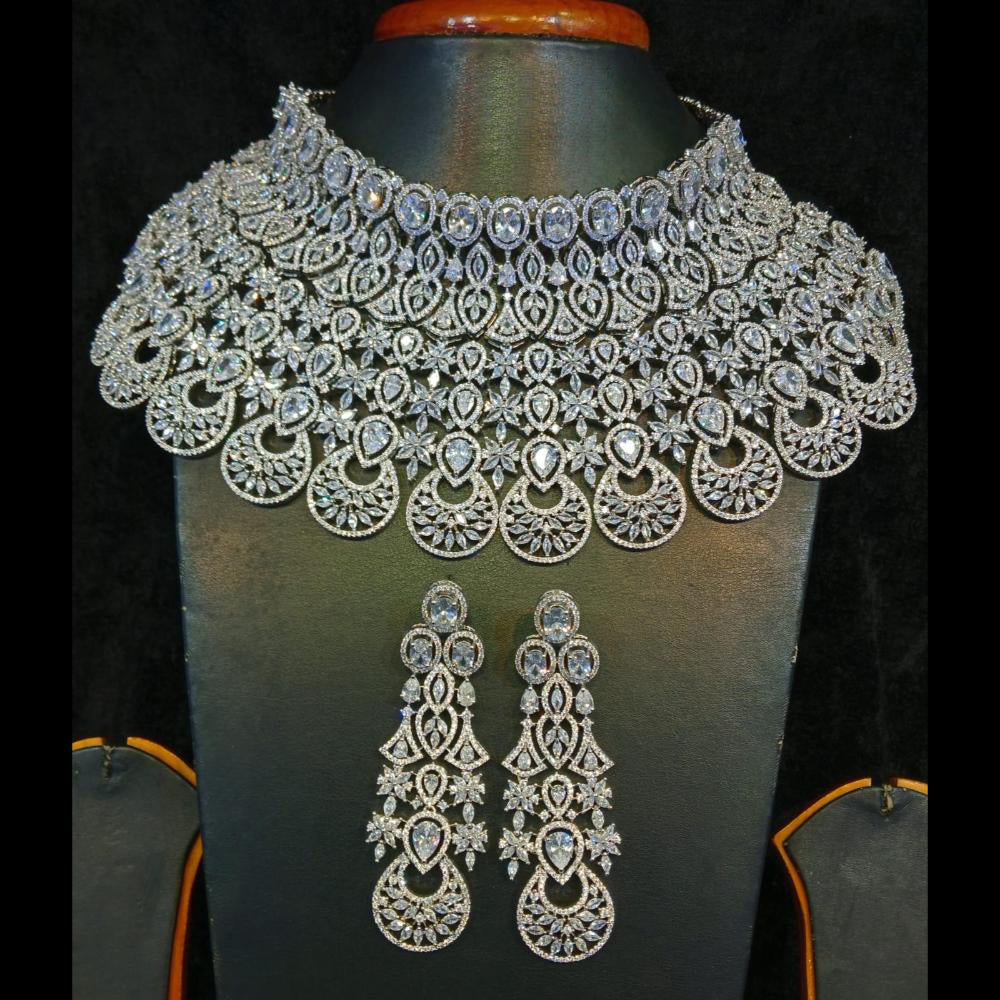 Jain Jewellers Silver Plated AD Choker Necklace Set