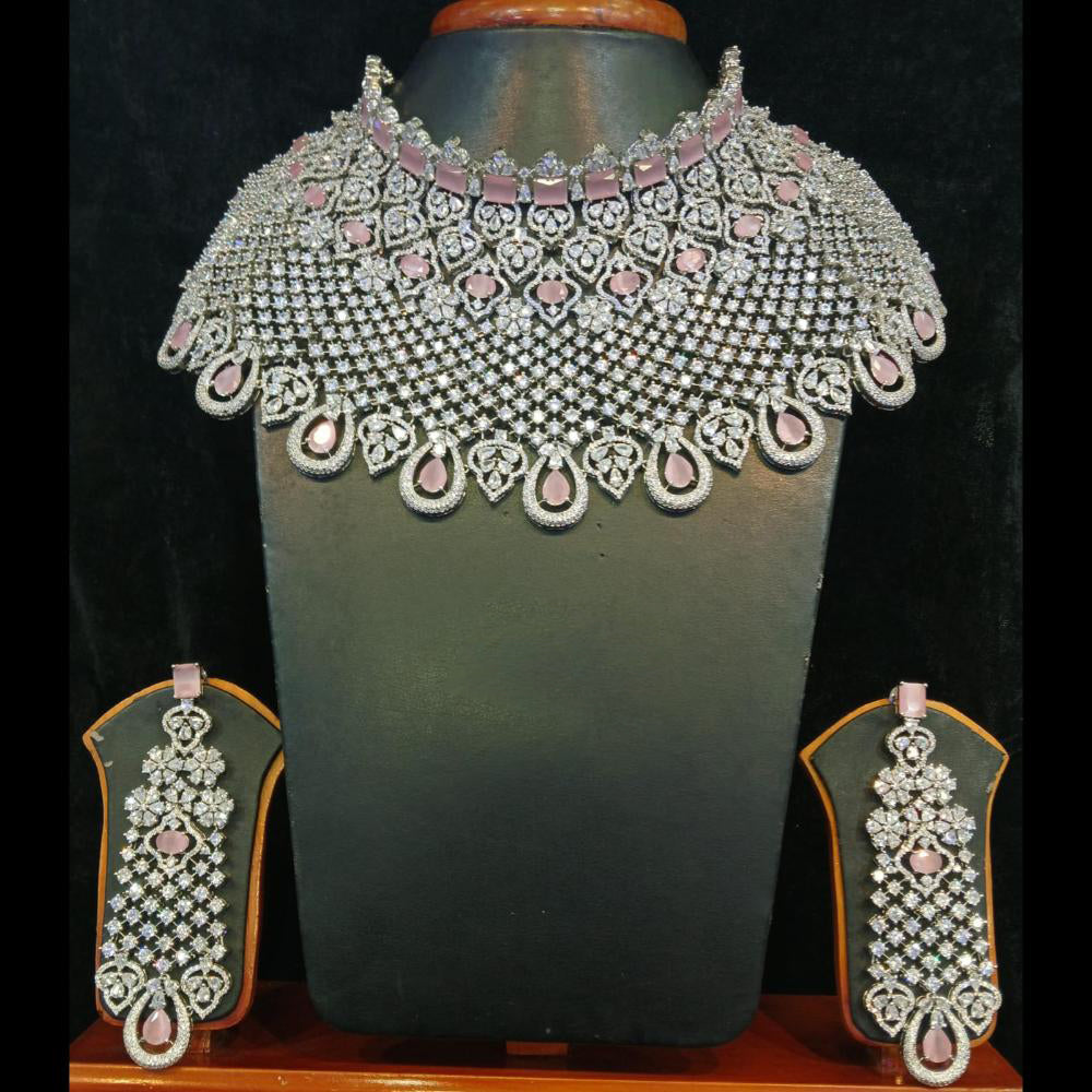 Jain Jewellers Silver Plated AD Choker Necklace Set