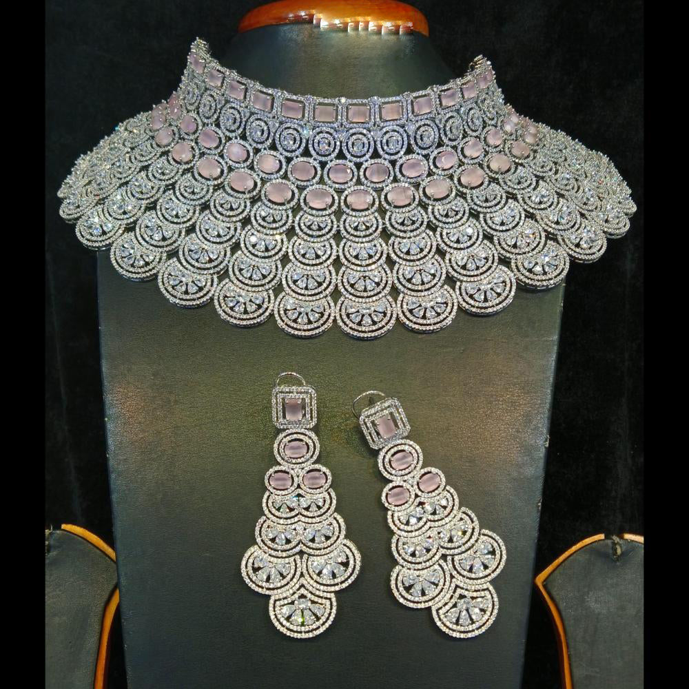 Jain Jewellers Silver Plated AD Choker Necklace Set