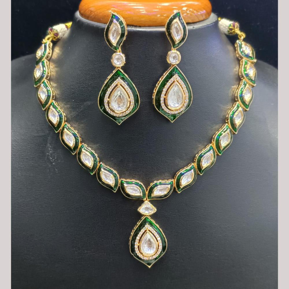 Jain Jewellers Gold Plated Kundan Stone Meenakari Necklace Set