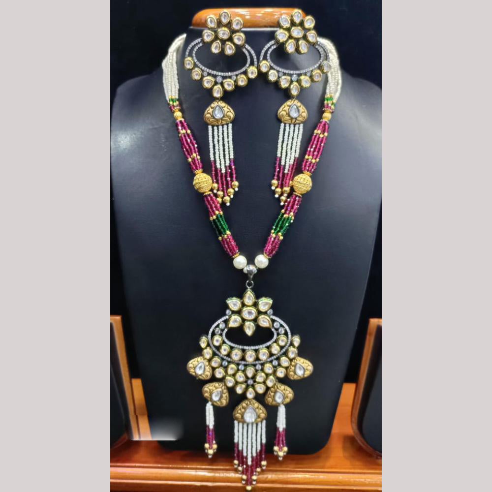 Jain Jewellers Gold Plated Kundan Stone Meenakari Necklace Set