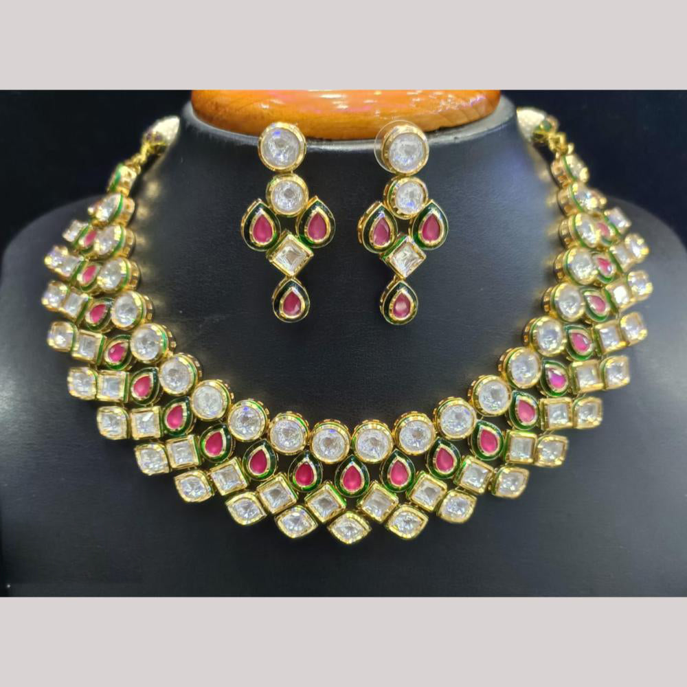 Jain Jewellers Gold Plated Kundan Stone Meenakari Necklace Set