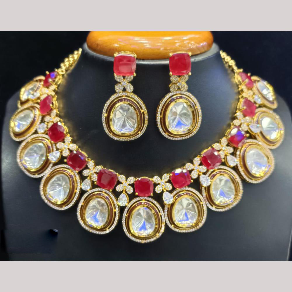 Jain Jewellers Gold Plated Kundan Stone Meenakari Necklace Set