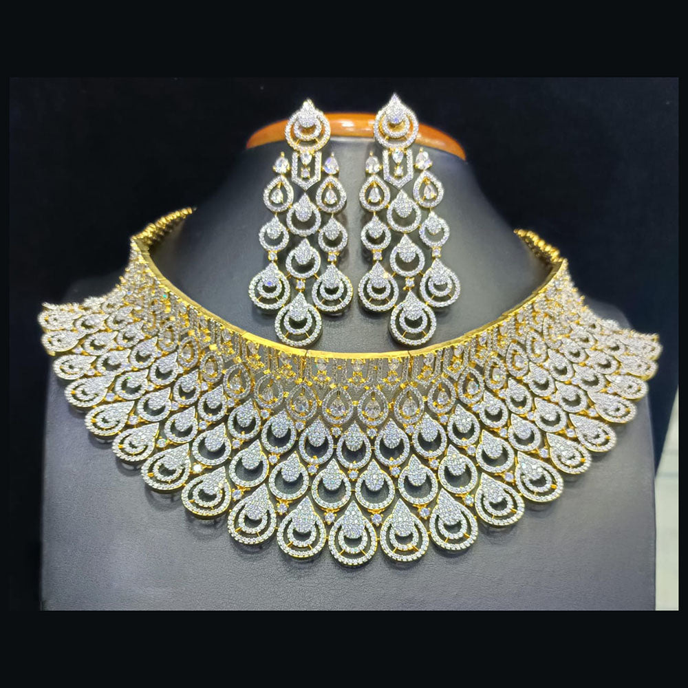 Jain Jewellers Gold Plated American Diamond Choker Necklace Set