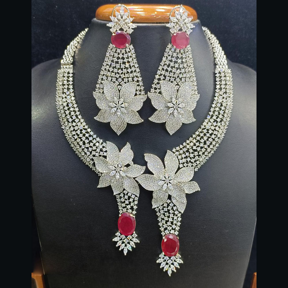 Jain Jewellers Silver Plated American Diamond Necklace Set