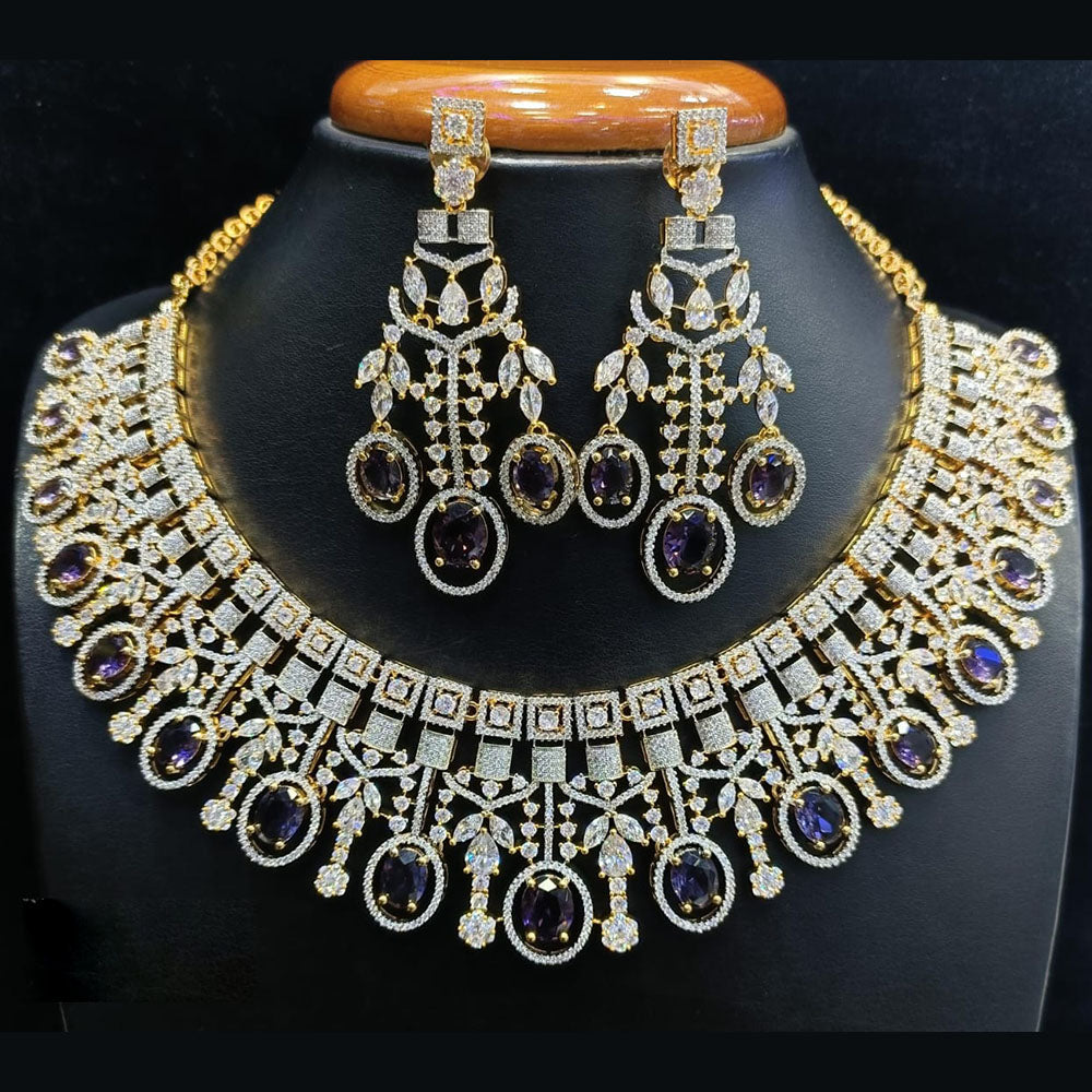 Jain Jewellers Silver Plated American Diamond Necklace Set