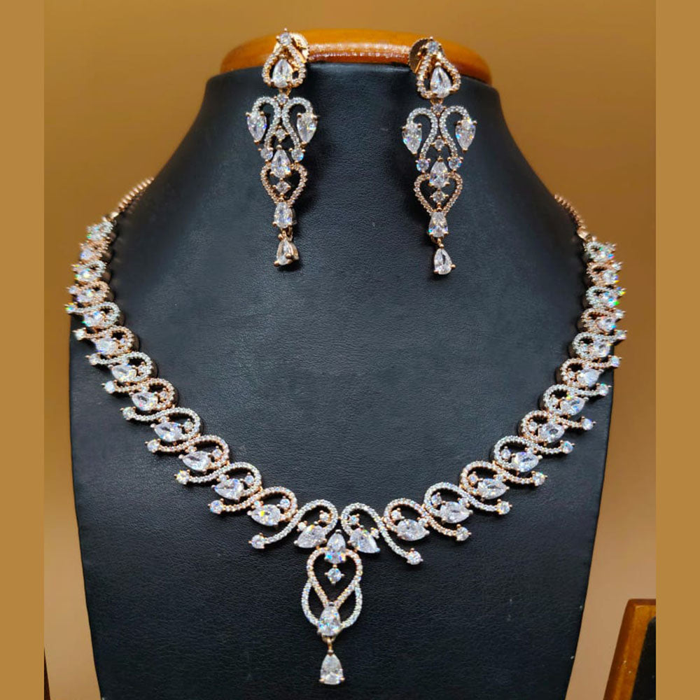 Jain Jewellers Gold Plated American Diamond Necklace Set