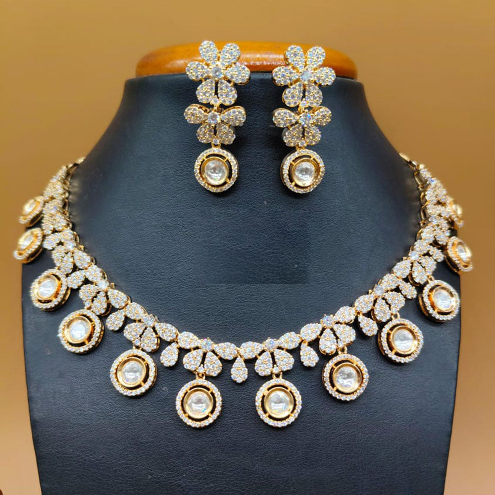 Jain Jewellers Gold Plated American Diamond Necklace Set