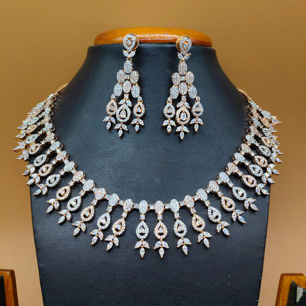 Jain Jewellers Gold Plated American Diamond Necklace Set