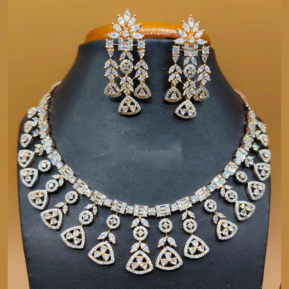Jain Jewellers Gold Plated American Diamond Necklace Set