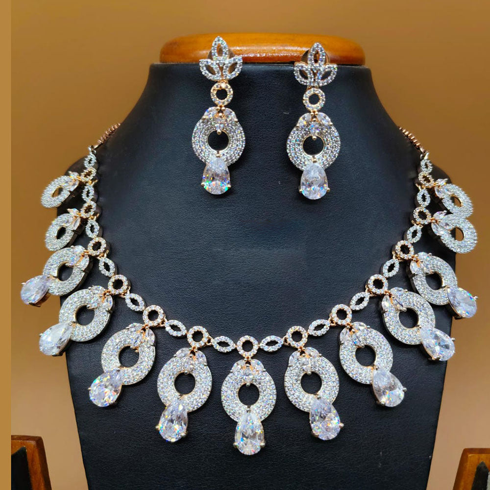 Jain Jewellers Gold Plated American Diamond Necklace Set