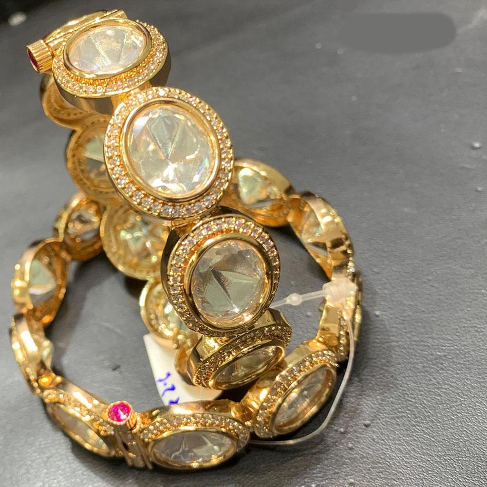 Jain Jewellers Gold Plated Polki Kundan Openable Bangles Set