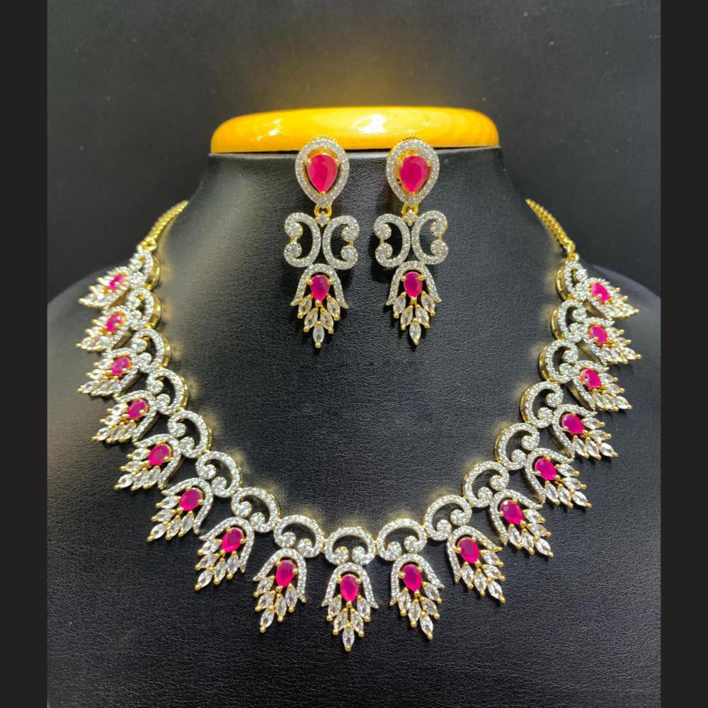 Jain Jewellers Gold Plated American Diamond Necklace Set