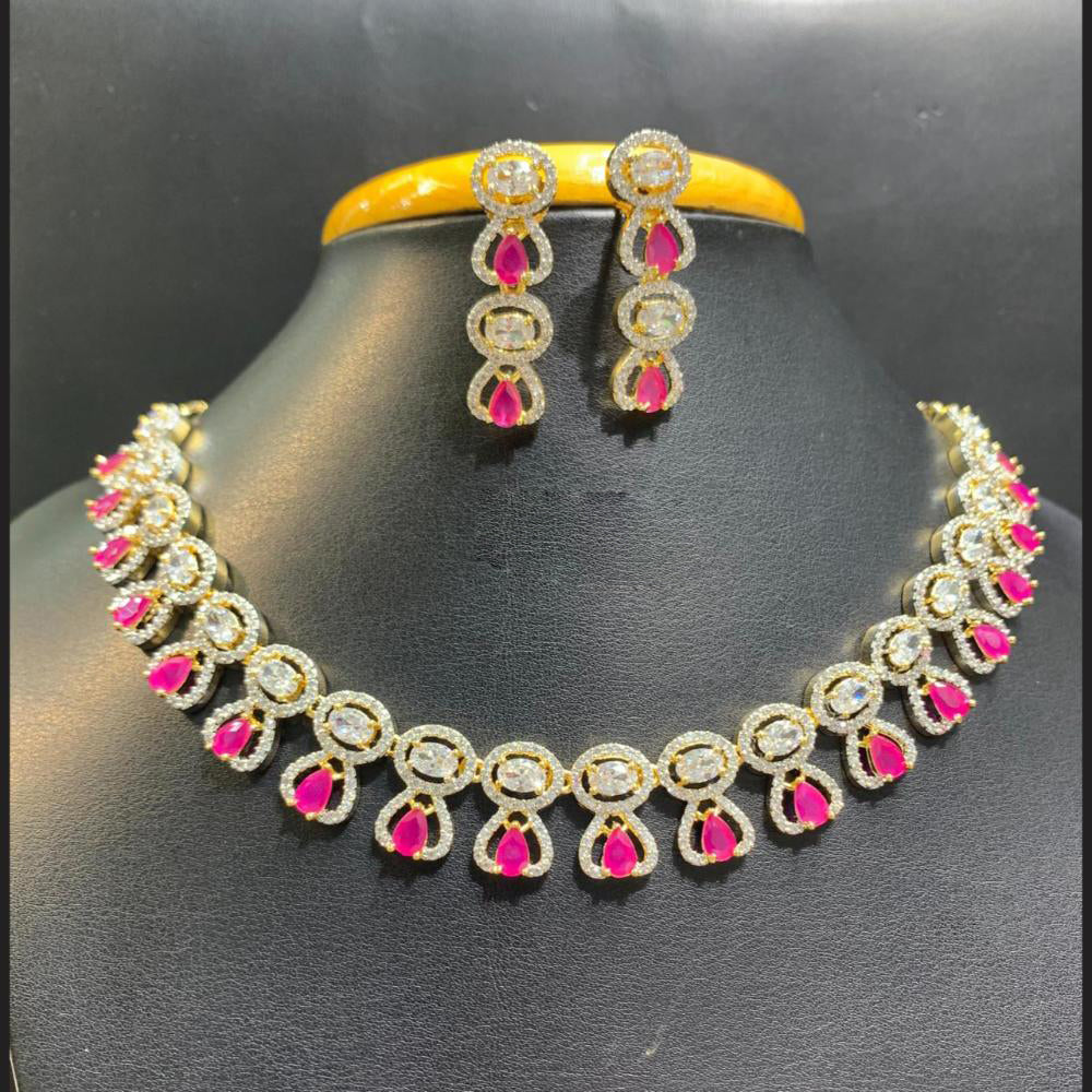 Jain Jewellers Gold Plated American Diamond Necklace Set