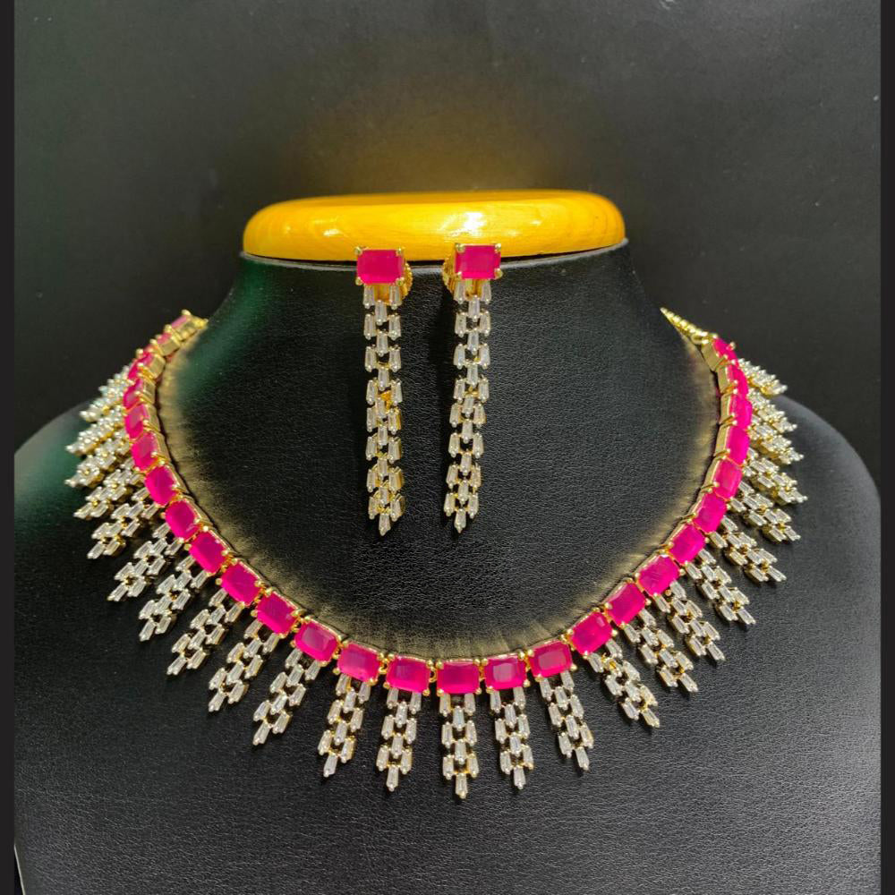 Jain Jewellers Gold Plated American Diamond Necklace Set