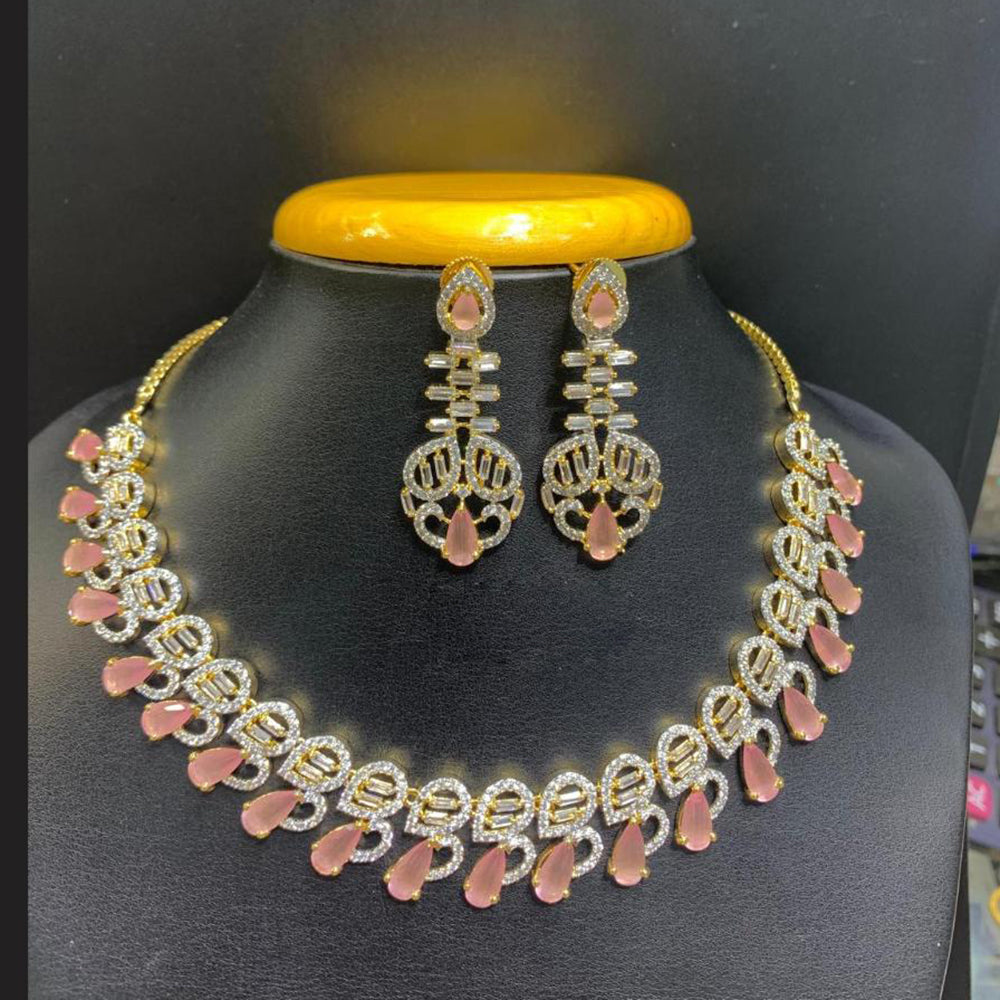 Jain Jewellers Gold Plated American Diamond Necklace Set