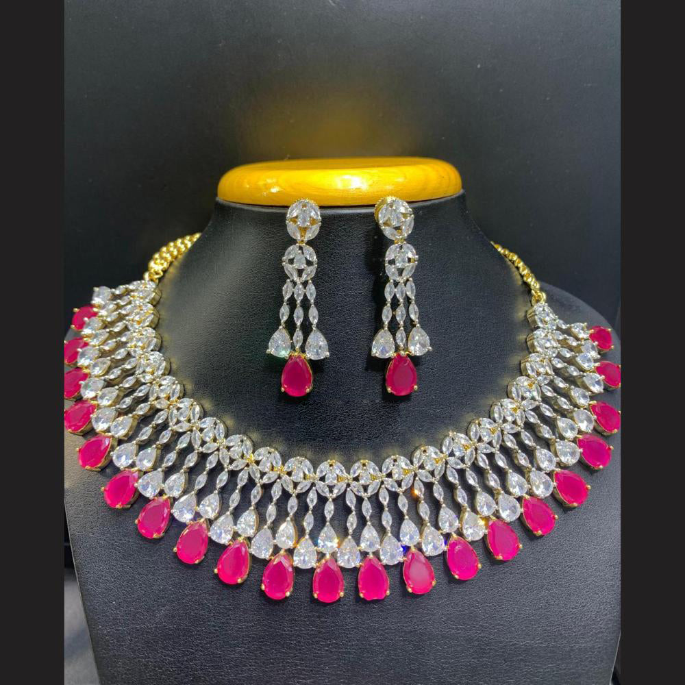 Jain Jewellers Gold Plated American Diamond Necklace Set
