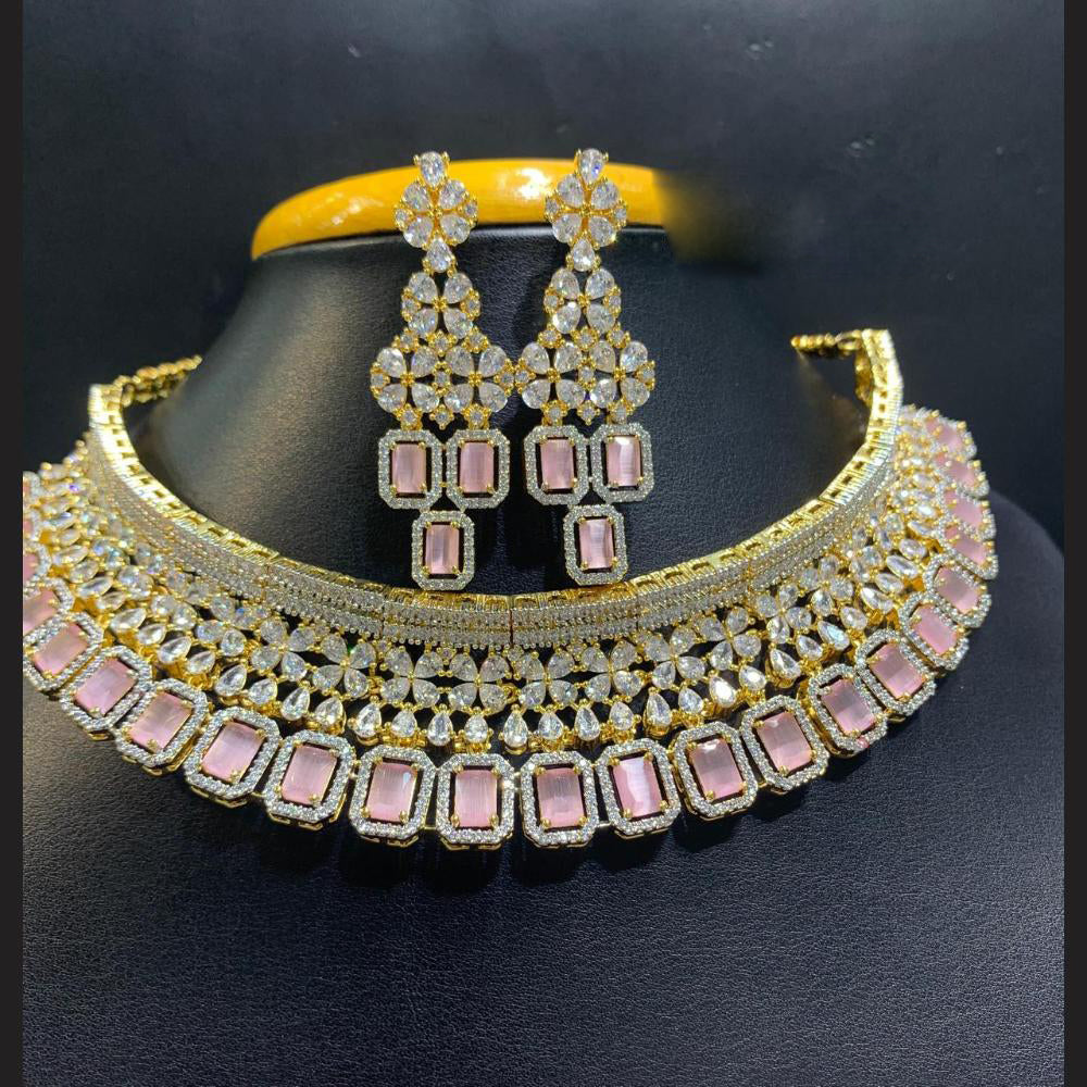 Jain Jewellers Gold Plated American Diamond Choker Necklace Set