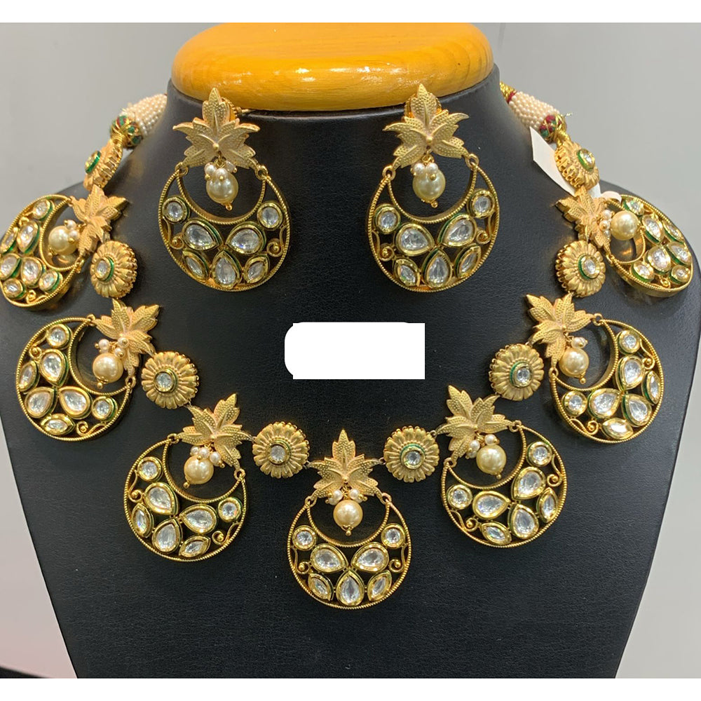 Jain Jewellers Chandbali Design with Kundan and Leaf Motif Necklace Set