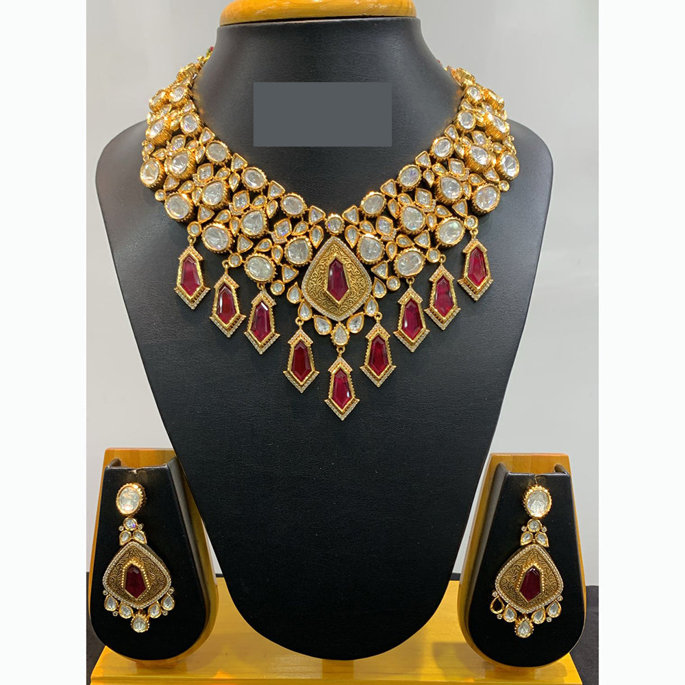 Jain Jewellers Kundan and Crystal Traditional Necklace Set with Matching Earrings