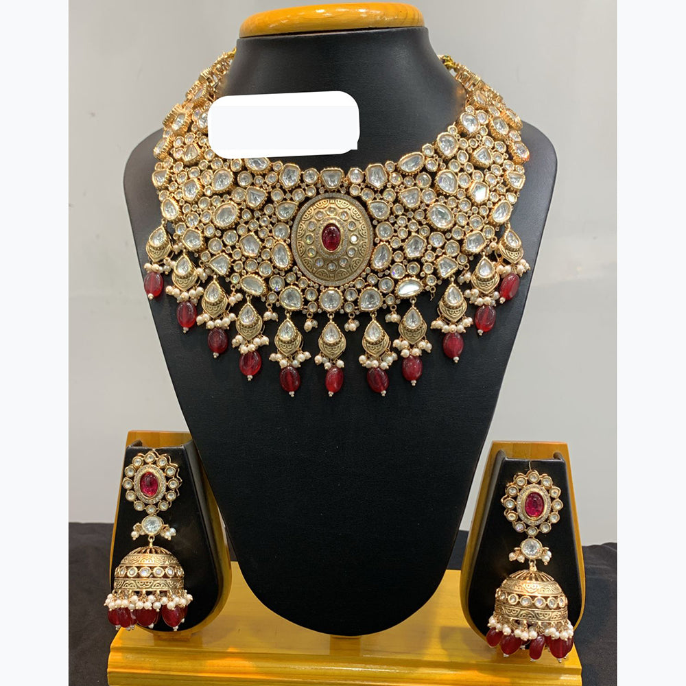 Jain Jewellers Sparkling Kundan and Pearl Traditional Necklace Set with Jhumki Earrings