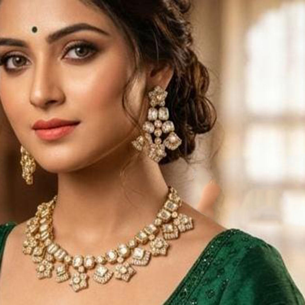 Jain Jewellers Luxury Kundan Polki Stone Necklace Set for Women