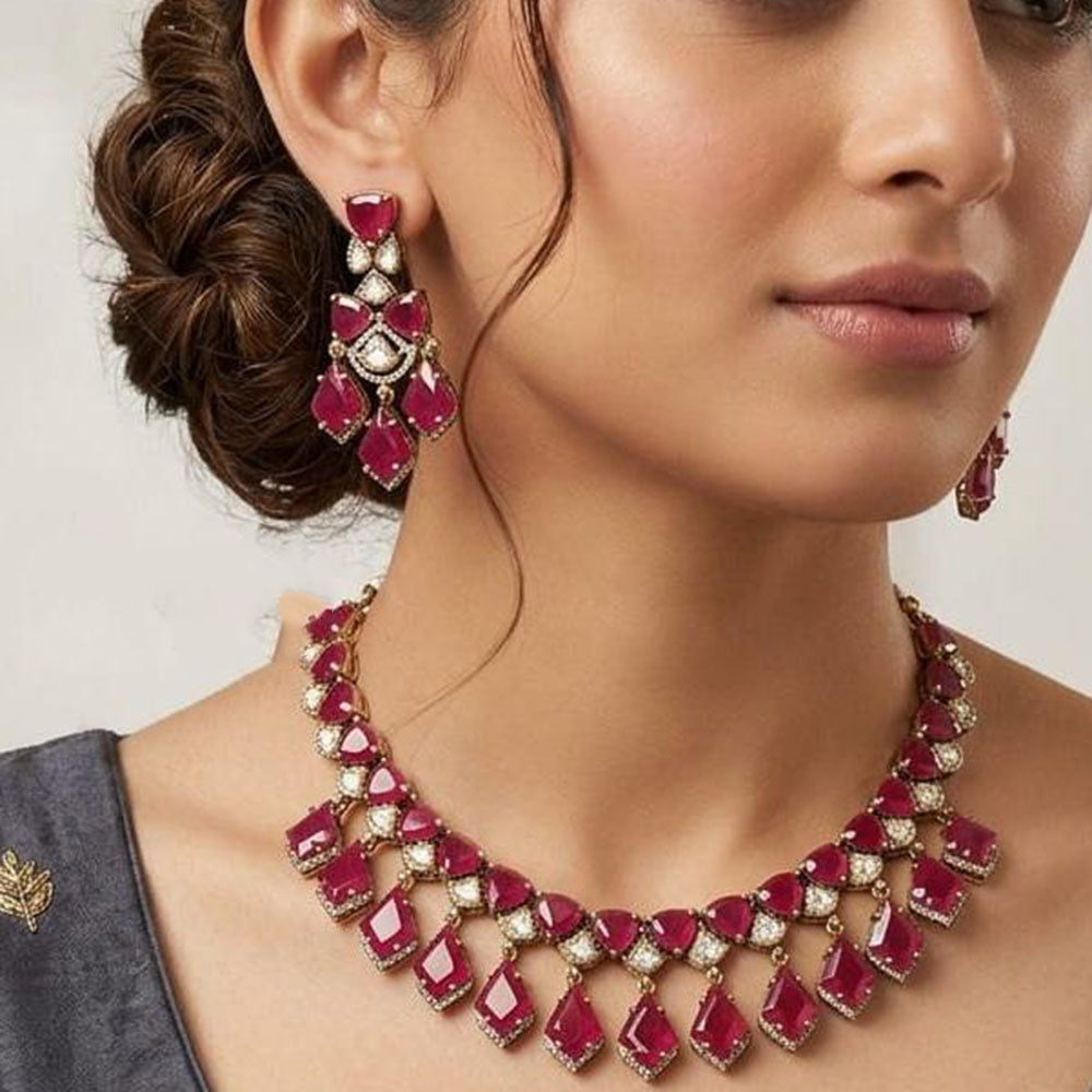 Jain Jewellers Luxury Kundan Polki Stone And American Diamond Necklace Set for Women
