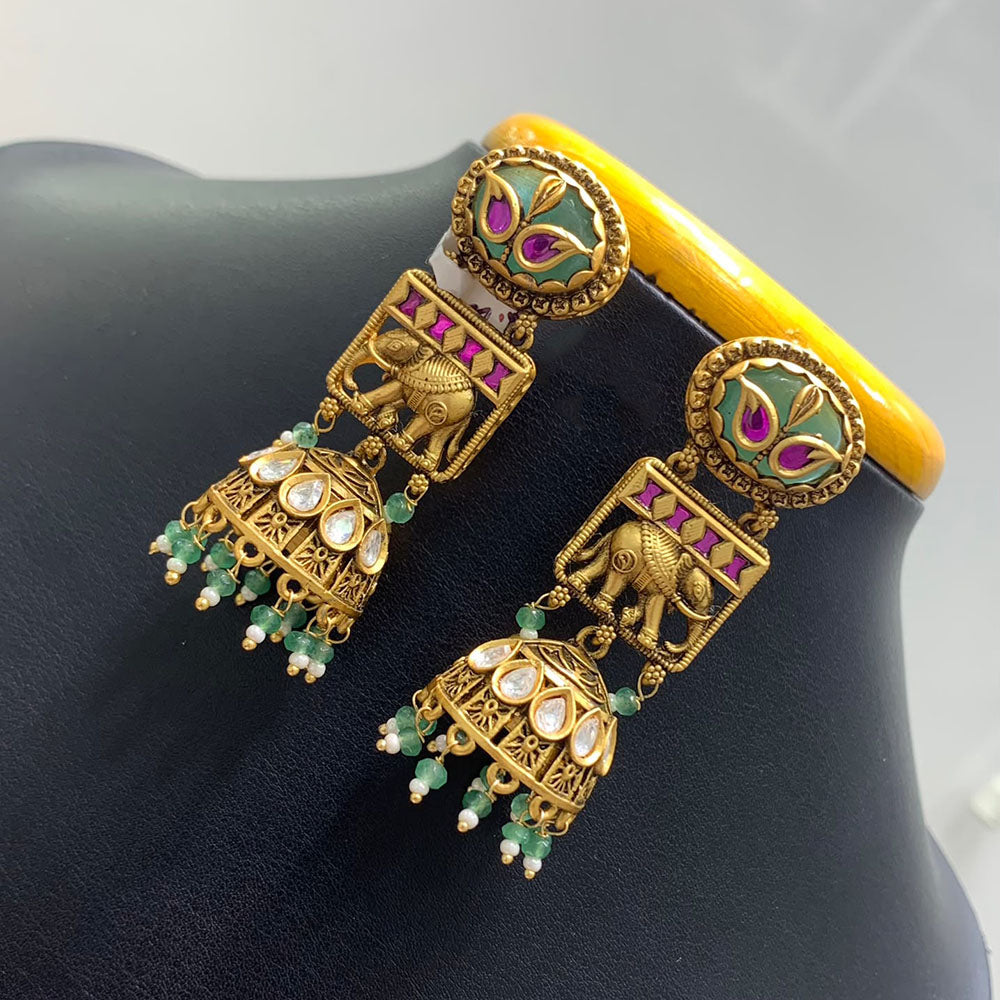 Jain Jewellers Luxurious Pota Stone And Pearl Embellished Ethnic Jhumki Earrings