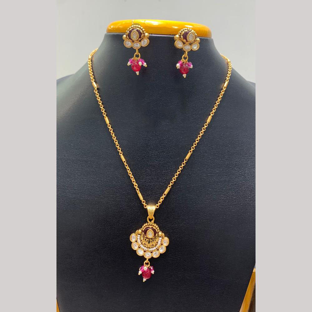 Jain Jewellers Graceful Pota Stone And Beads Ethnic Pendant Jewellery Set