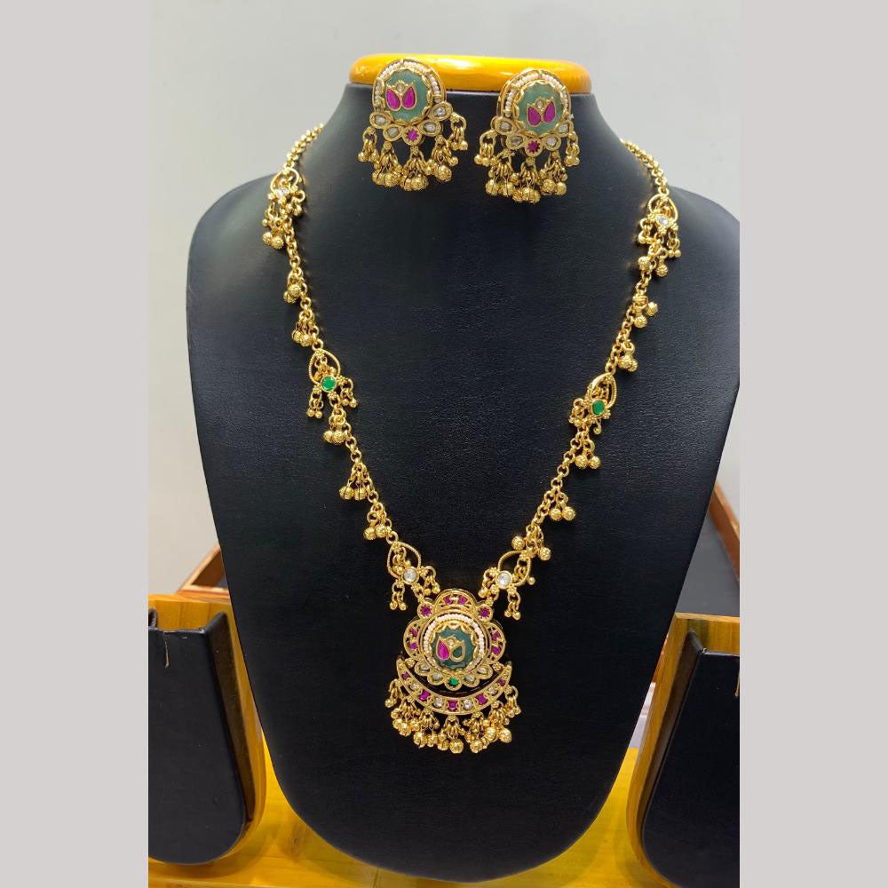 Jain Jewellers Pota Stone Long Necklace Set with Matching Earrings