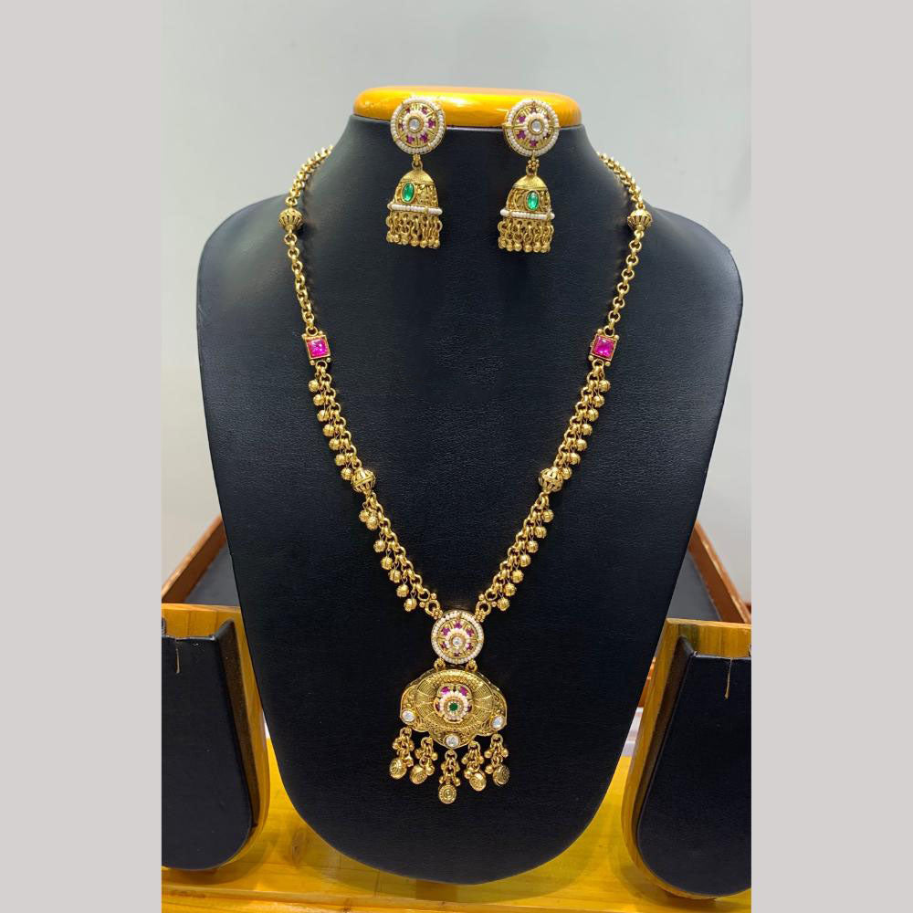 Jain Jewellers Pota Stone Long Necklace Set with Matching Earrings