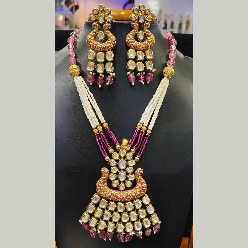 Jain Jewellers Pota Stone Long Necklace Set with Matching Earrings