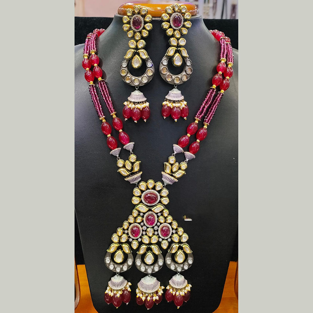 Jain Jewellers Pota Stone Long Necklace Set with Matching Earrings