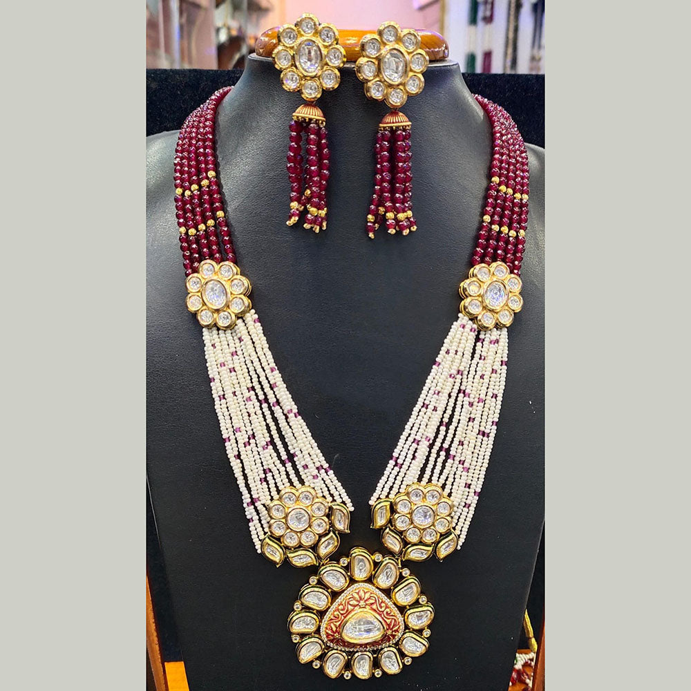 Jain Jewellers Pota Stone Long Necklace Set with Matching Earrings
