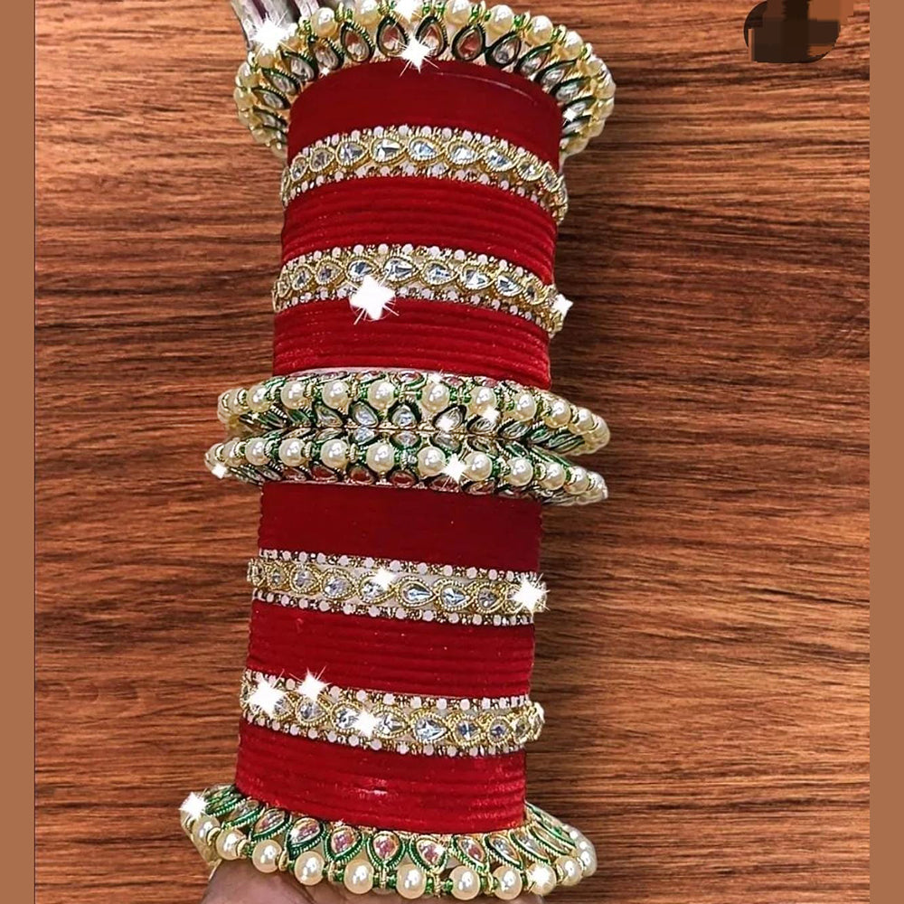Kavita Art Gold Plated Kundan Stone Velvet Bridal Bangle Set
