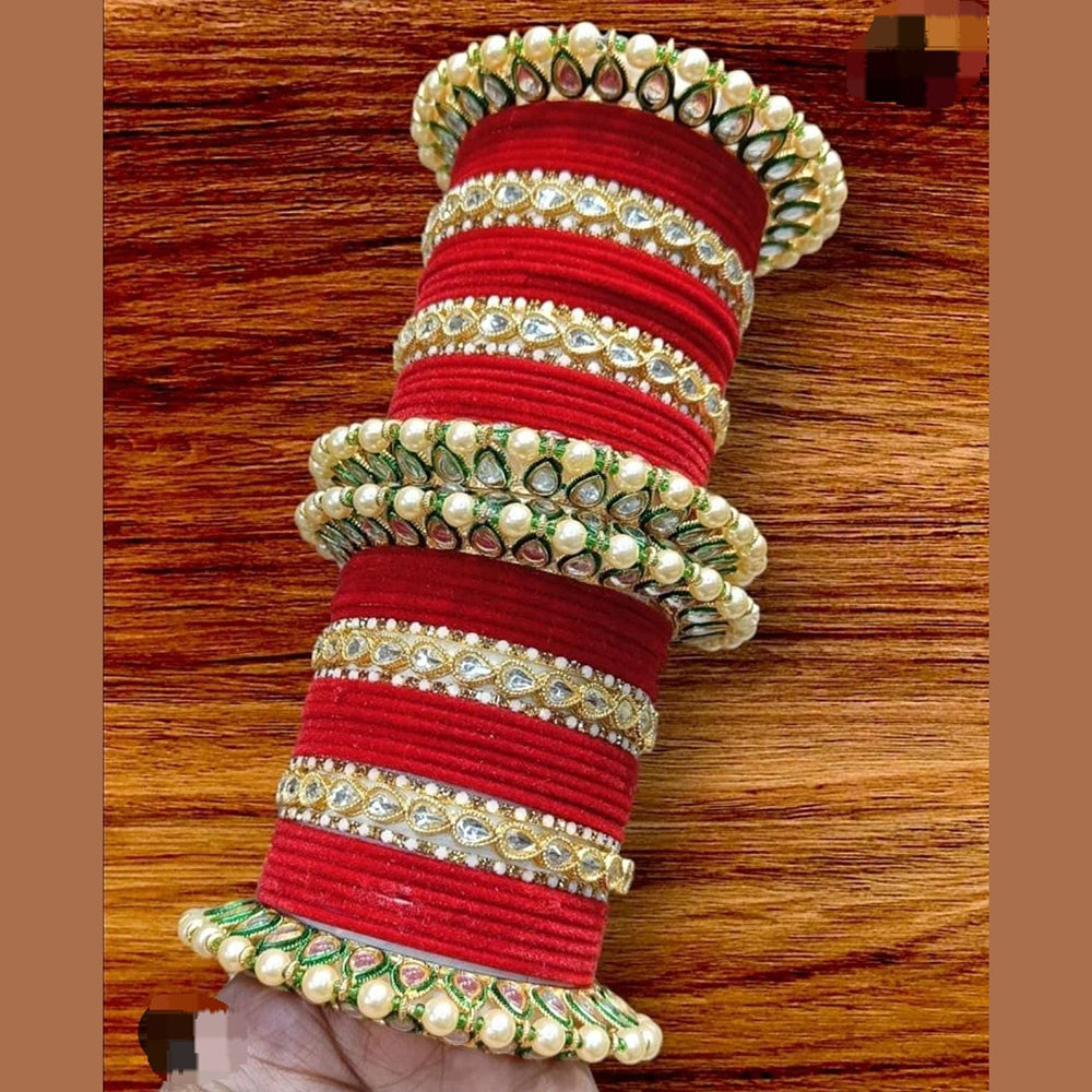 Kavita Art Gold Plated Kundan Stone Velvet Bridal Bangle Set