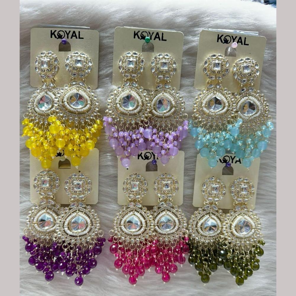 Kavita Art Gold Plated Crystal Stone And Beads Dangler Earrings (Assorted Color 1 Piece Only)