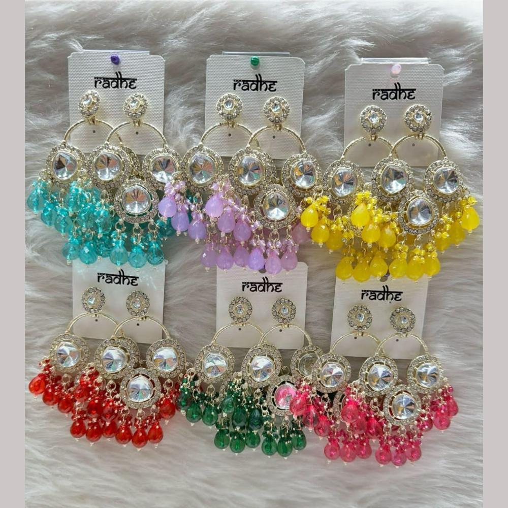 Kavita Art Gold Plated Crystal Stone And Beads Dangler Earrings (Assorted Color 1 Piece Only)