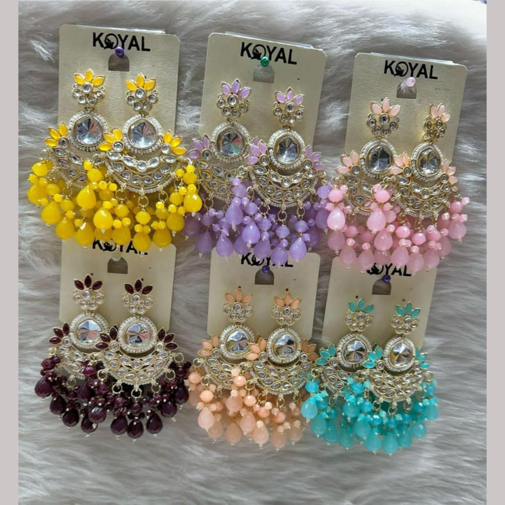 Kavita Art Gold Plated Kundan Stone And Beads Dangler Earrings (Assorted Color 1 Piece Only)