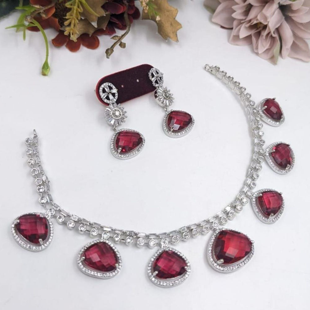 Kavita Art Silver Plated American Diamond Necklace Set