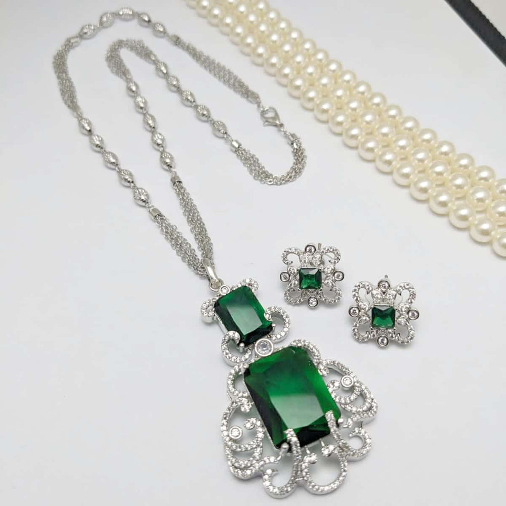 Kavita Silver Plated Crystal Stone And Austrian Stone Chain Pendant Set