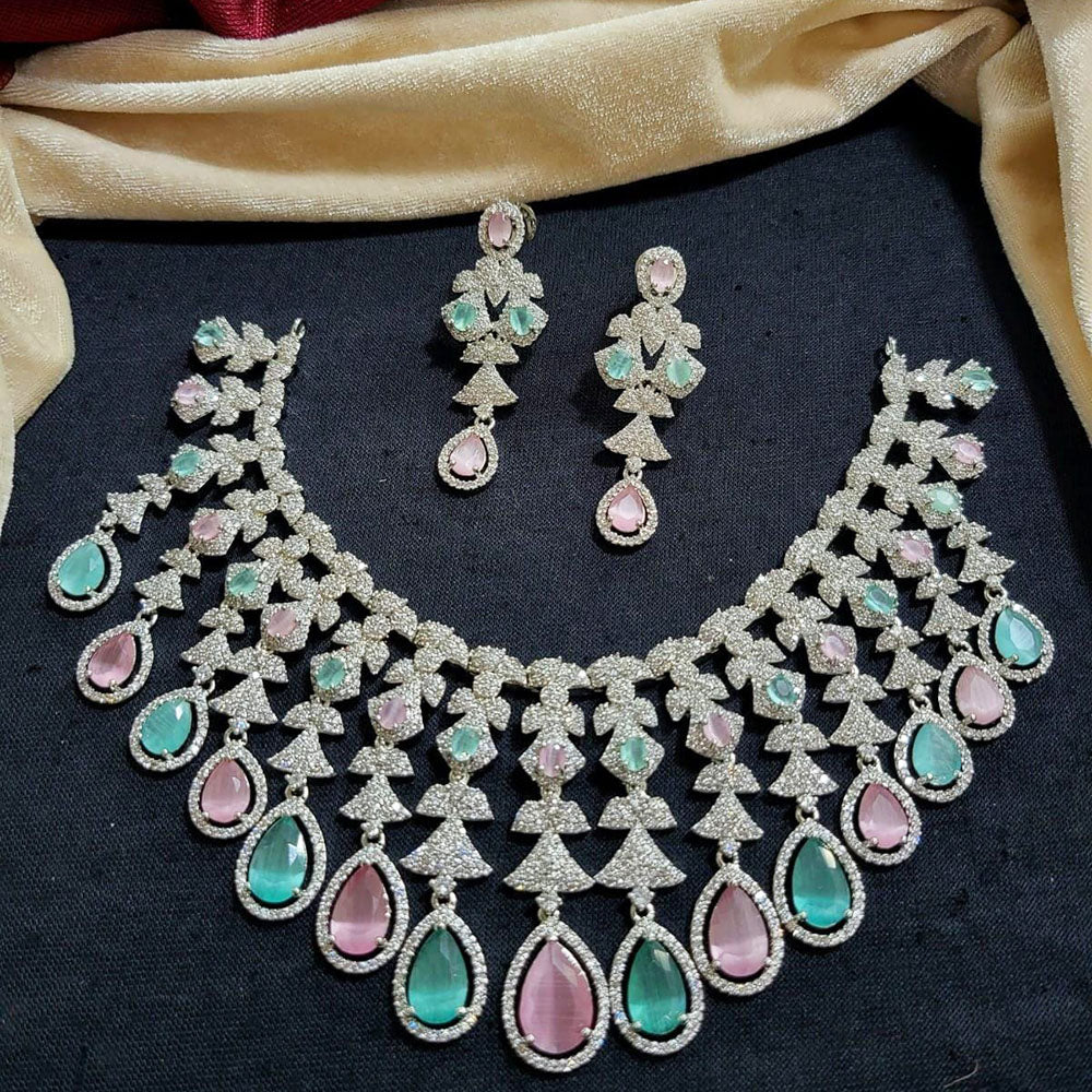 Kavita Art Silver Plated American Diamond Necklace Set